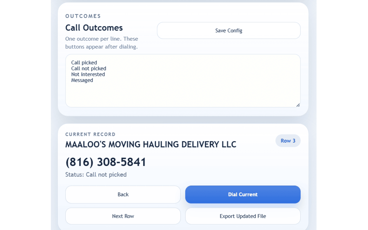Autodialer workbook and result flow